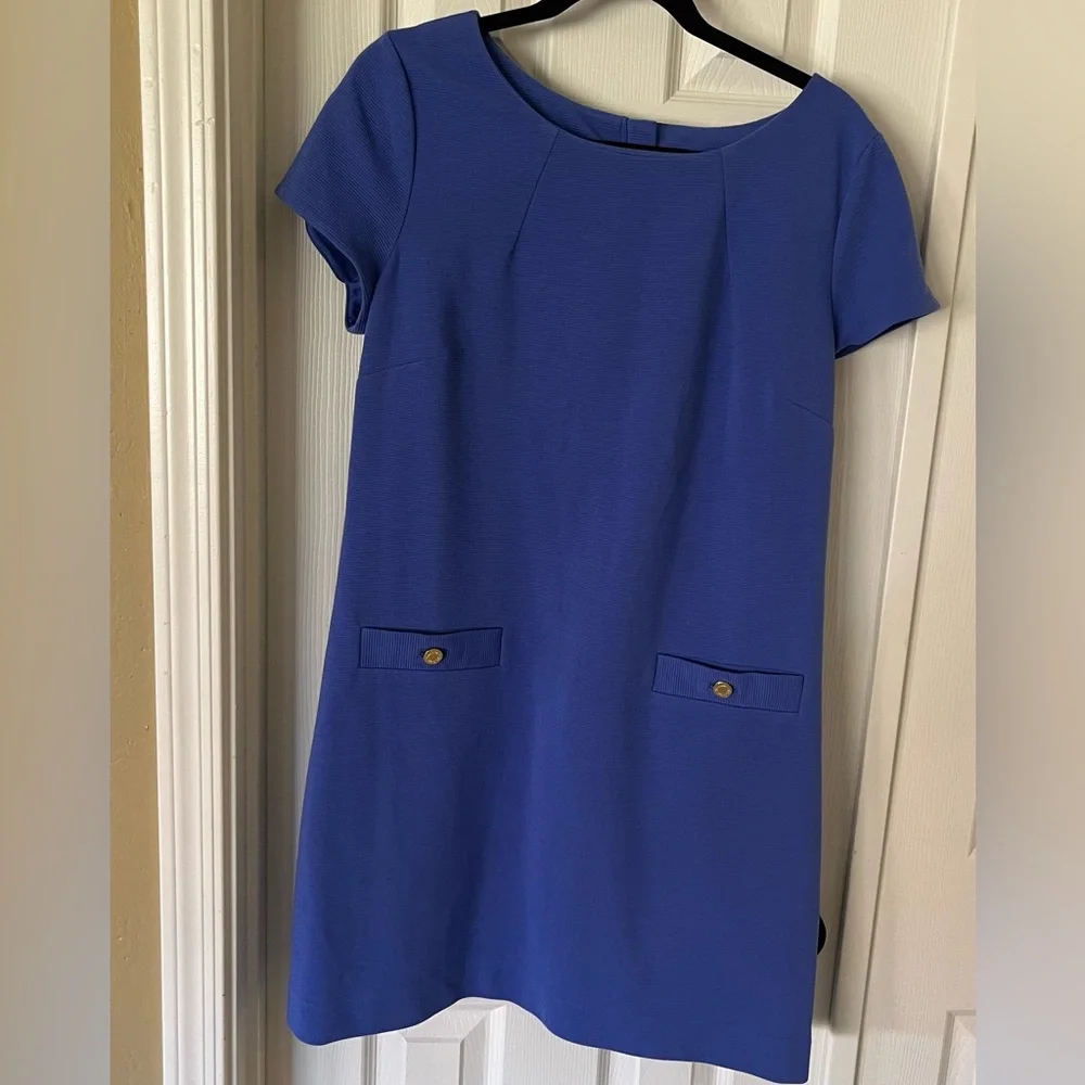 Lilly Pulitzer Blue Sheath Mini Dress Short Sleeve Bateau Neckline - Picture 2 of 3